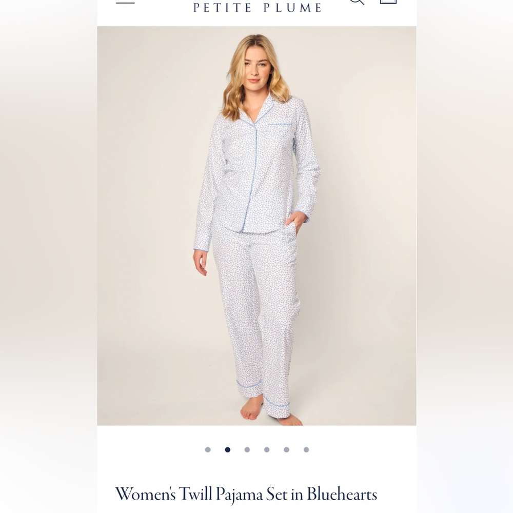 Petite Plume Women’s Twill Pajama Set in Bluehearts White/Blue S Small